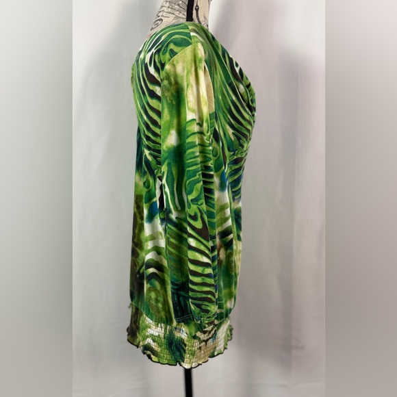 I.N. Studio Green/Blue Abstract Cowl neck/ keyhole
Back/ Long Sleeve Top/ size L - Picture 4 of 13